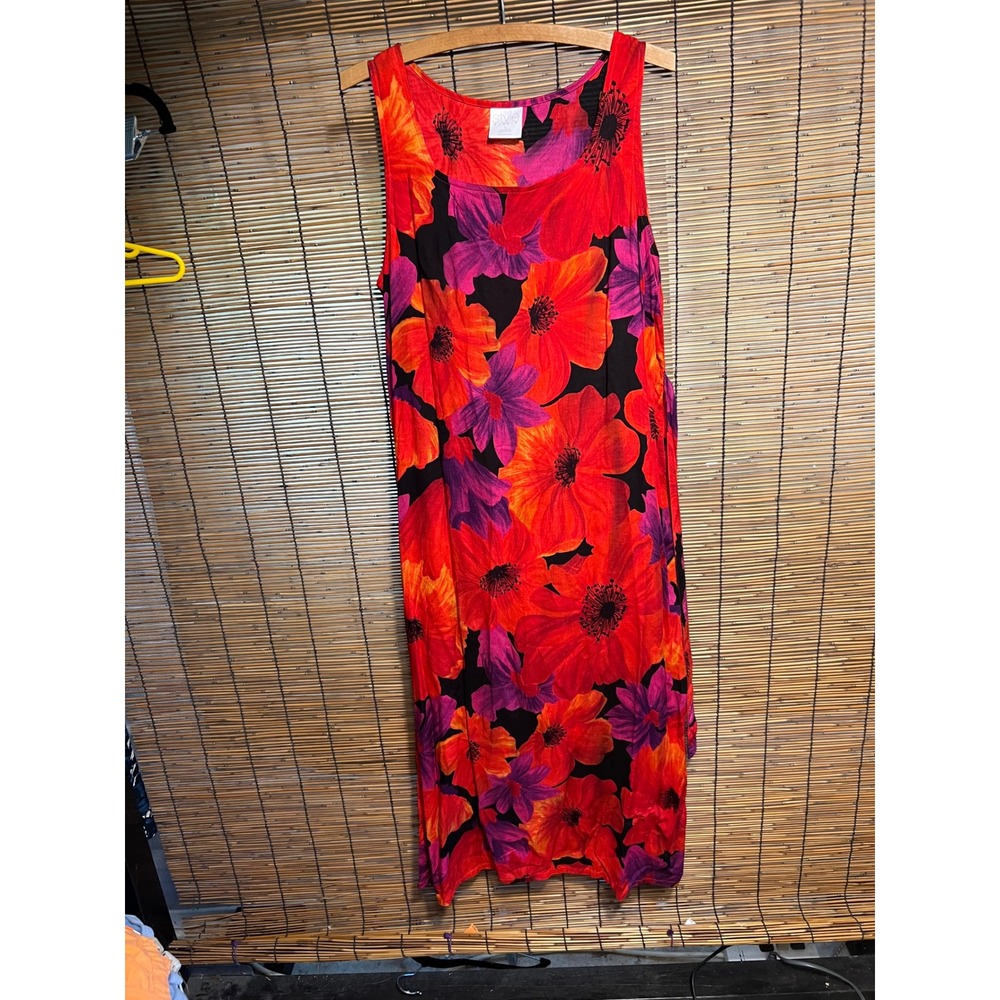 Vintage Style Studio Large Sleeveless Floral Maxi Dress Red Orange Rayon